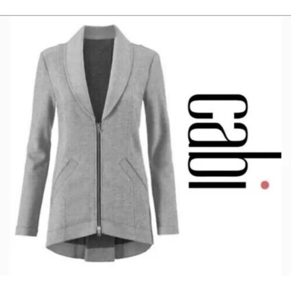 CABI Drop-Off Pinstripe Jacket Blazer Hi-Low Gray White Size XS #5300 EUC - Picture 1 of 8